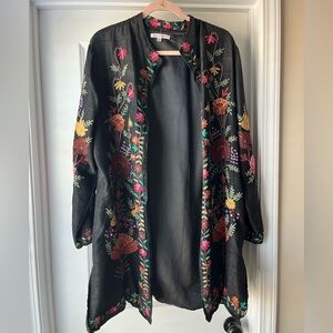 TravelSmith Black Floral Embroidered Cardigan